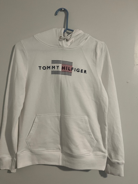 Tommy Hilfiger Jackets & Blazers - Tommy Hilfiger White Crewneck Hoodie with Logo Stripe